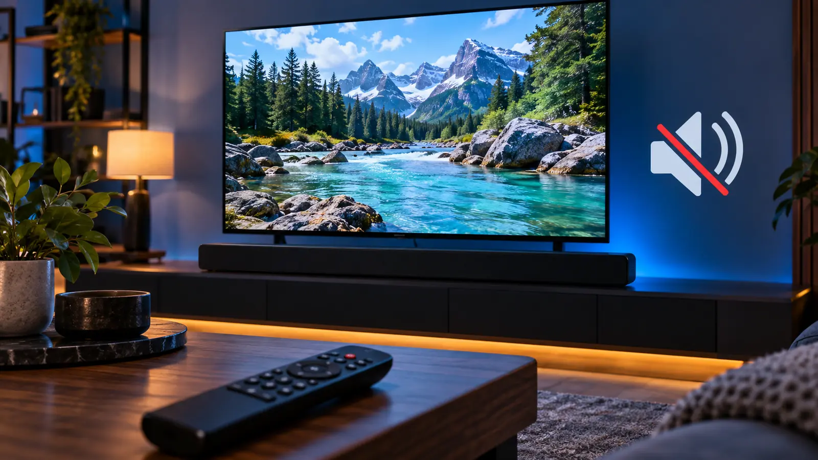 Smart TV com imagem ativa e som desativado para resolver áudio no IPTV