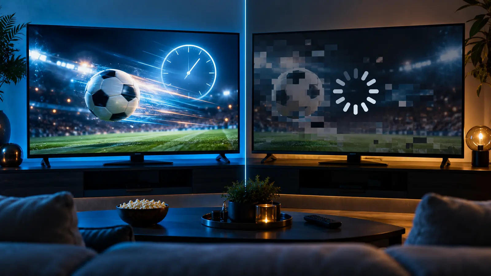 Comparação visual entre latência e buffering numa transmissão IPTV