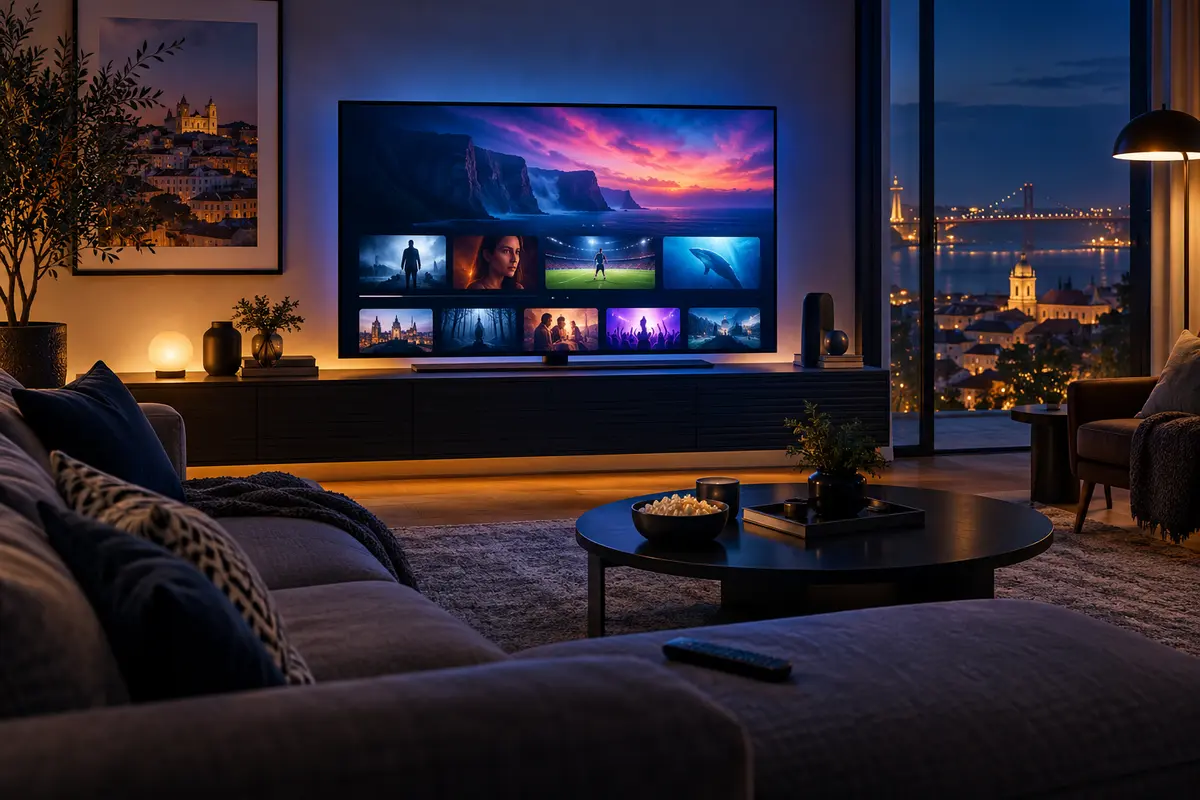 Smart TV numa sala moderna preparada para configurar IPTV